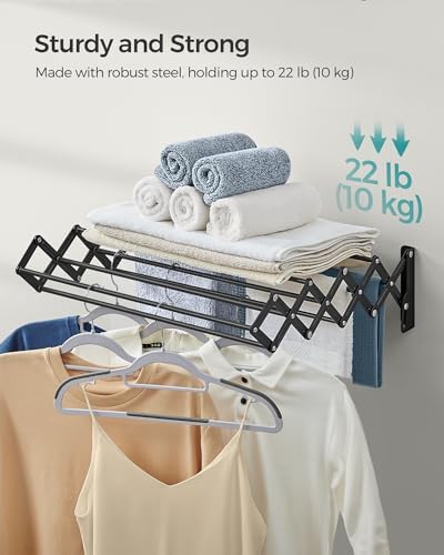 SONGMICS Clothes Drying Rack, Wall-Mounted, 9 Staggered Hanging Rods - Image 5