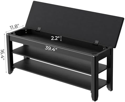 Homleke 39.4" Wide Solid Wood Shoe Rack Bench - Image 3