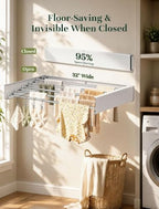 32'' Wall Mounted Clothes Drying Rack, Foldable & Collapsible Wall Mount - Image 2