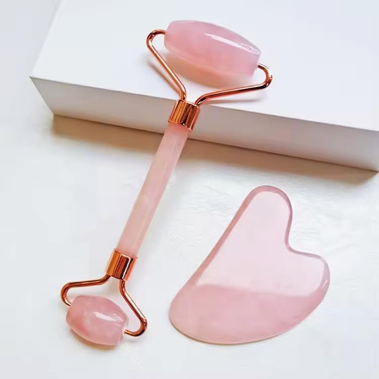 Jade Roller & Gua Sha, Face Roller Redness Reducing Skin Care Tools, Gua Sha Tools Set, Facial Roller Jade Roller for Face, Eyes, Neck