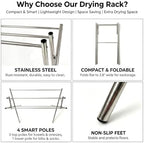 Small Drying Rack for Clothes, Compact 4 Drying Poles Foldable Laundry Rack - Image 3