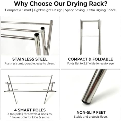 Small Drying Rack for Clothes, Compact 4 Drying Poles Foldable Laundry Rack - Image 3
