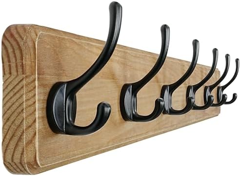Dseap Coat Rack Wall Mount: 24" Long, Heavy-Duty, 6-Double-Hooks Wooden Hanger by Dseap