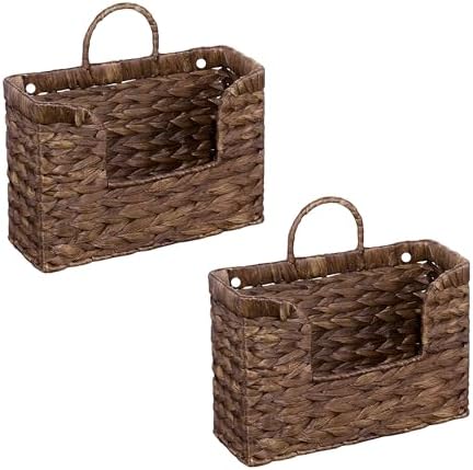 Set of 2 Magazine Holder Wall Basket Water Hyacinth Woven Mail Organizer by PINXIURY