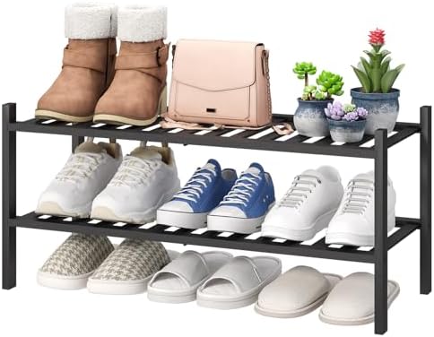 viewcare 2-Tier Black Bamboo Shoe Rack by VIEWCARE