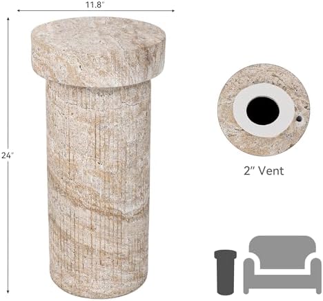 Travertine Side Table, 24 Inch Outdoor End Table - Image 2