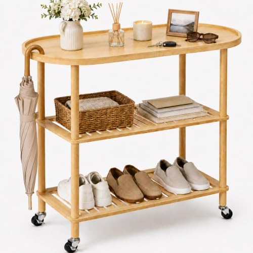 3-Tier Rolling Entryway Table, 30.6'' Narrow Bamboo Console Table by YanKiTour