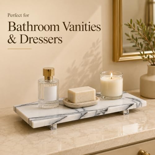 White Marble Pedestal Tray, 13.8-Inch Organizer - Image 7