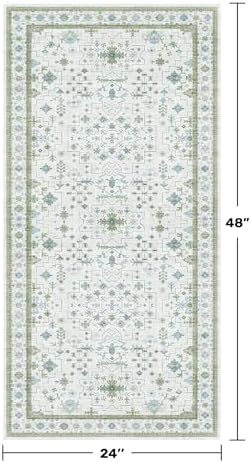 Cream Green and Blue 2x4 Boho Bathroom Rug - Image 2