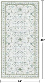 Cream Green and Blue 2x4 Boho Bathroom Rug - Image 2
