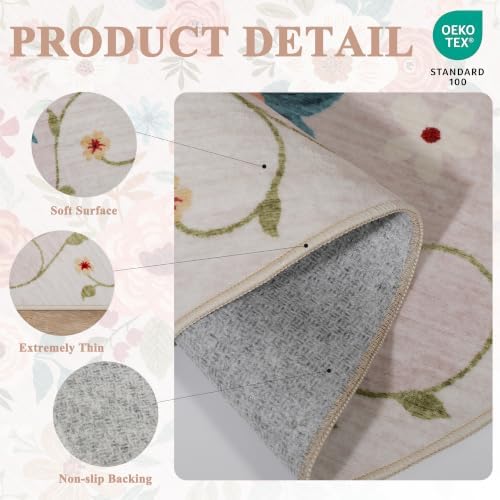 DUKINO 3x10 Runner Rug, Floral Washable Kitchen Runner Rug Non Slip - Image 5