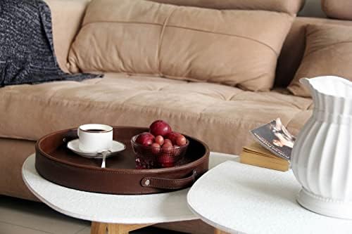 HofferRuffer Top Nocth PU Leather Round Serving Tray, Decorative Serving Tray - Image 3