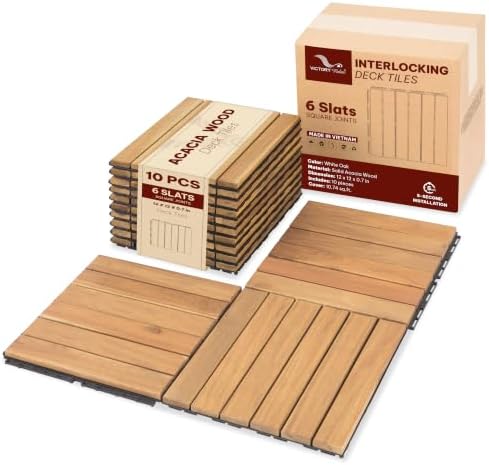 Acacia Interlocking Deck Tiles, 6 Slats by VICTORYRELAX
