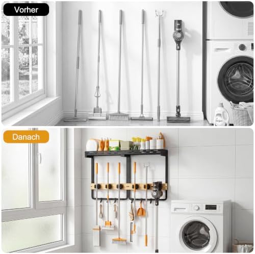 Broom Holder Wall Mount – Wall Mounted Broom, Hanging Cleaning Tool Organizer - Image 6