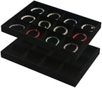 Coward 2PC Black Velvet Stackable 12 Grids Jewelry Organizer Tray Bracelet by FocusOnJewelryDisplay15yrs
