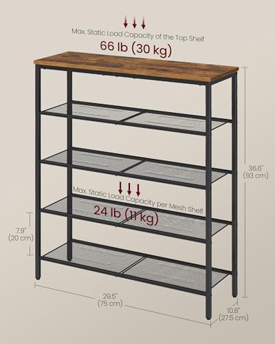 VASAGLE 5-Tier Shoe Rack, 18-24 Pairs, Metal Mesh - Image 3