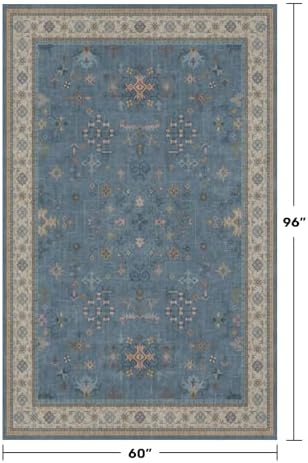 5x8 Rug for Living Room, Boho Eclectic Area Rugs Blue Modern Low-Pile Carpet - Image 2