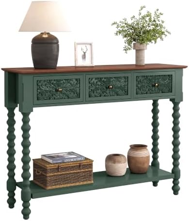 Console Table with 3 Vintage Carved Drawers - Image 7