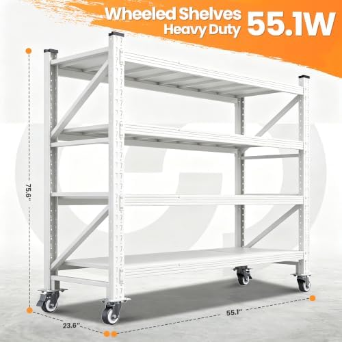 55.1” Wide Heavy Duty Metal Garage Shelving, Steel Shelf - Image 3