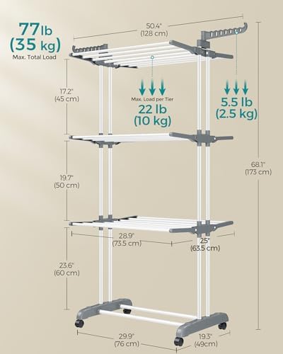 SONGMICS 4-Tier Clothes Drying Rack, 66.6-Inch Tall - Image 5