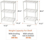 SINGAYE 3 Shelves Storage Shelf Wire Shelving Unit Metal Adjustable Wheels - Image 3