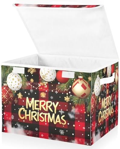 Bolaz Storage Bins with Lids and Handles, Christmas Red Plaid Storage Box by Unknown