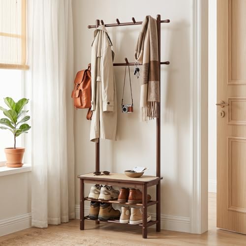 GIANTEX 3-in-1 Hall Tree with Bench and Shoe Storage, 11 Hanging Rods - Image 7