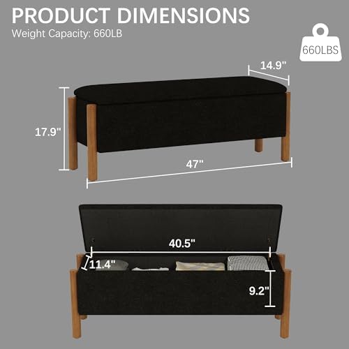 Modern Storage Benches with Walnut Wood Legs, Fabric Upholstered Entryway Bench - Image 2