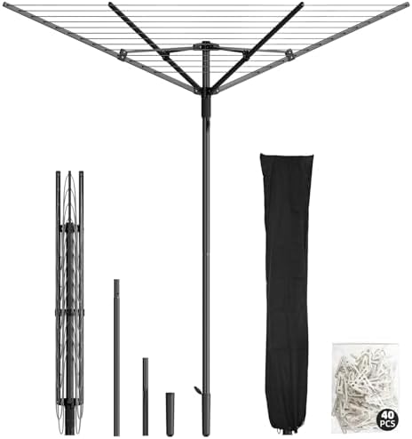 Heavy Duty Outdoor Umbrella Drying Rack, Rotating Height Adjustable Clothesline by BAKON