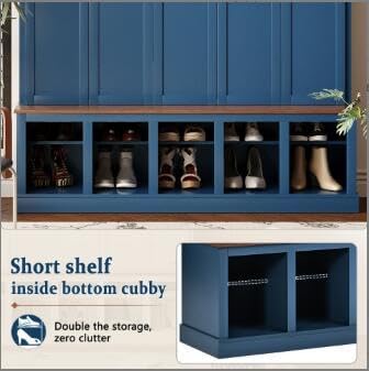 Quarte Entryway Organizer with Shoe Storage, Coat Hanging, Hat Cubbies - Image 5