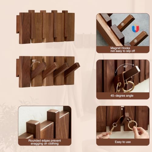 QUELLANCE Wooden Coat Hooks Wall Mounted, Coat Rack Hanger Wall Mount - Image 4