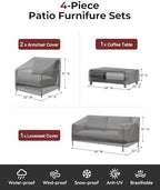 loriano Patio Furniture Cover Set Waterproof 4 Piece Grey - Image 2