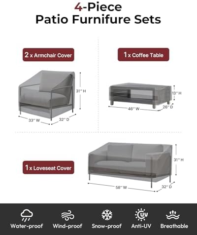 loriano Patio Furniture Cover Set Waterproof 4 Piece Grey - Image 2