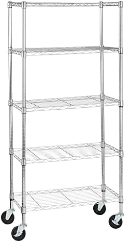 Amazon Basics 5-Shelf Adjustable, Heavy Duty Storage Shelving Unit on 4" Wheel by AmazonBasics