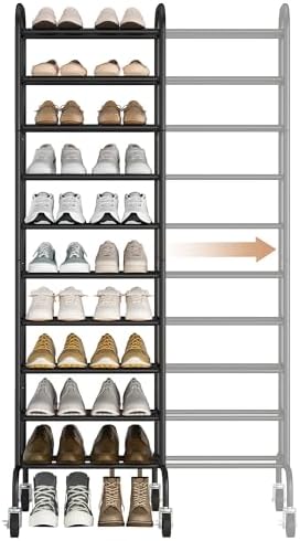 STORAGE MANIAC 10-Tier Expandable Shoe Rack, 44 Pairs Tall Shoe Rack by STORAGEMANIAC