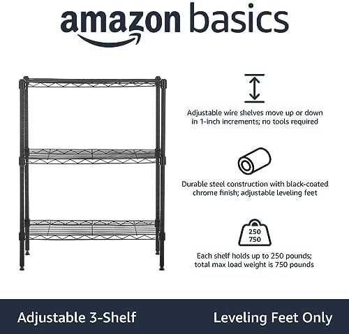 Amazon Basics 3-Shelf Adjustable Heavy Duty Steel Wire Rack Storage Shelving - Image 3