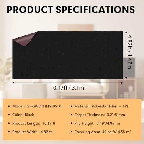 Grefinity Marine Carpet, 5 FT x 10 FT Black Indoor Outdoor Carpet - Image 2
