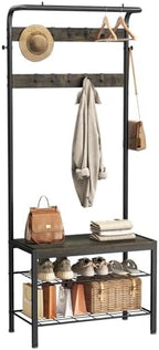 Hall Tree with Bench and Shoe Storage, 4-in-1 Entryway Organizer with 10 Hooks by Relaxinsideexploreoutside