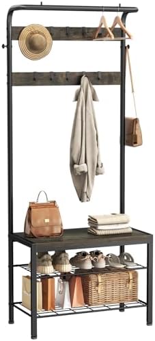 Hall Tree with Bench and Shoe Storage, 4-in-1 Entryway Organizer with 10 Hooks by Relaxinsideexploreoutside