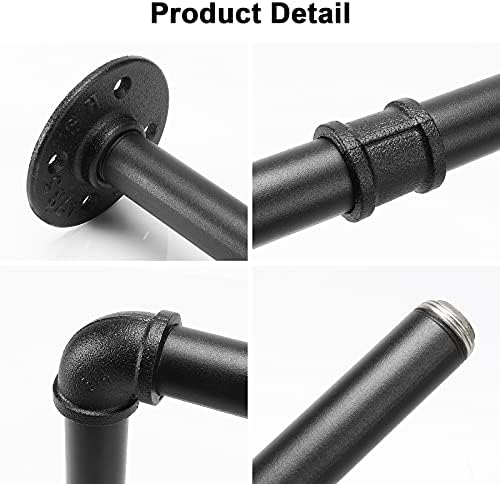 Industrial Iron Pipe Clothes Hanging Bar DIY Wall-Mounted Garment Rack Heavy - Image 4
