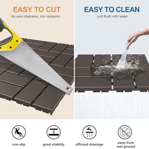 Goovilla Plastic Interlocking Deck Tiles, 36 Pack 12"x12", Dark Coffee - Image 4