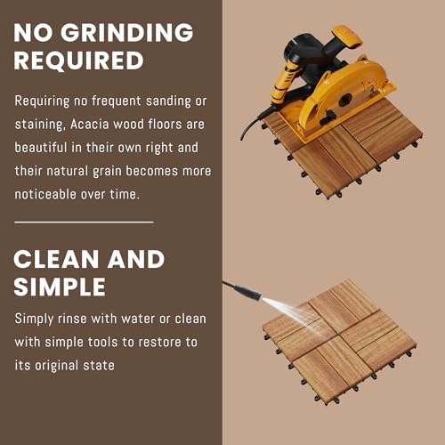 10Pcs Interlocking Deck Tiles, Acacia Wood Flooring, 12x12in Raised Base - Image 3