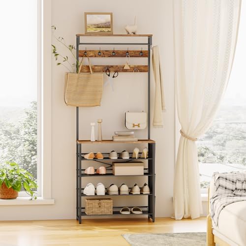 HOOBRO Hall Tree with Bench, Entryway Coat Rack with Shoe Rack, Shoe and Coat - Image 3
