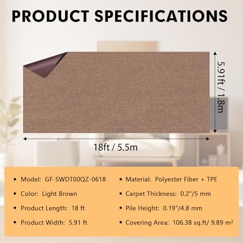 Grefinity Marine Carpet, 6 FT x 18 FT Light Brown Indoor Outdoor Carpet - Image 2