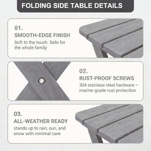 Folding Outdoor Side Table, Small HDPE Patio Table, All-Weather Compact - Image 5