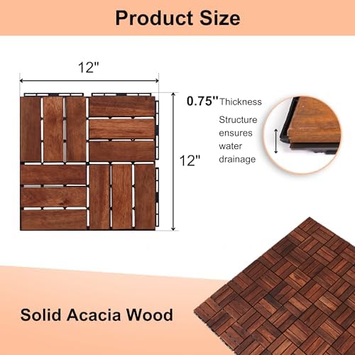 10 PCS Interlocking Deck Tiles, Solid Wood Patio Flooring Outdoor Waterproof - Image 6