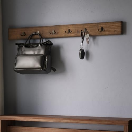 Pomona Solid Wood Entryway Wall Mount Coat Hook, Rustic Brown, 48 Inch - Image 2