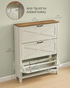 VASAGLE Farmhouse Shoe Cabinet, Narrow Storage Organizer, 3 Flip Drawers - Image 2
