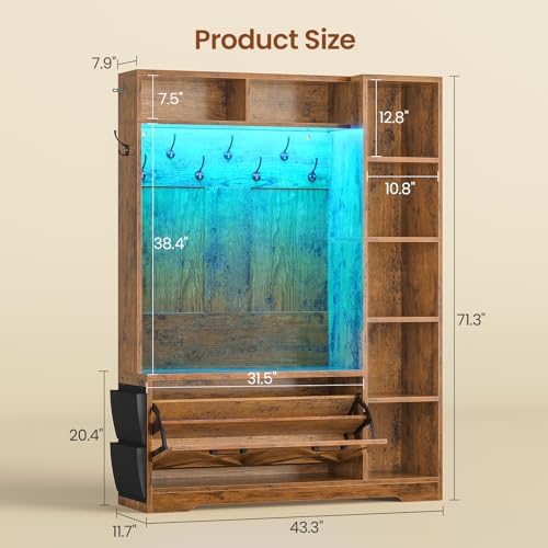 Itaar Hall Tree with Bench and Shoe Storage, Farmhouse Entryway Bench with Coat - Image 2