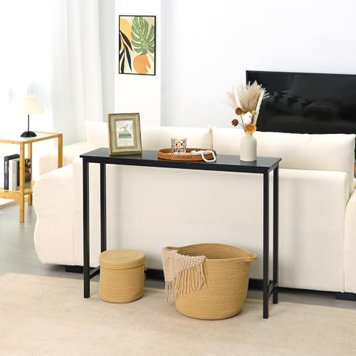 Bamboo Narrow Console Table, 39.4" Wood Small Entryway Table, Accent Slim - Image 3